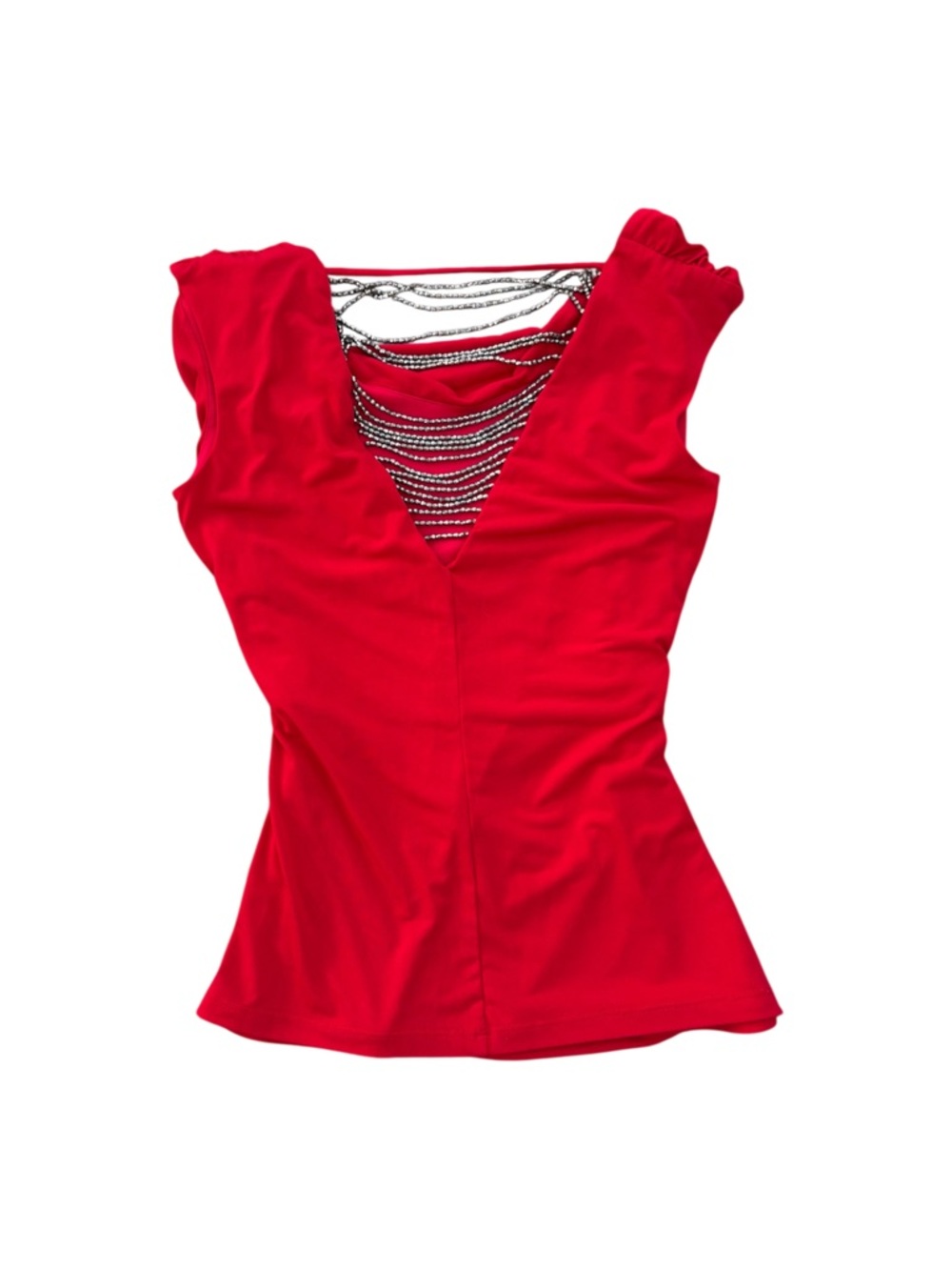 Y2K Sleeveless V-Neck Top Chain Detail Ruched M